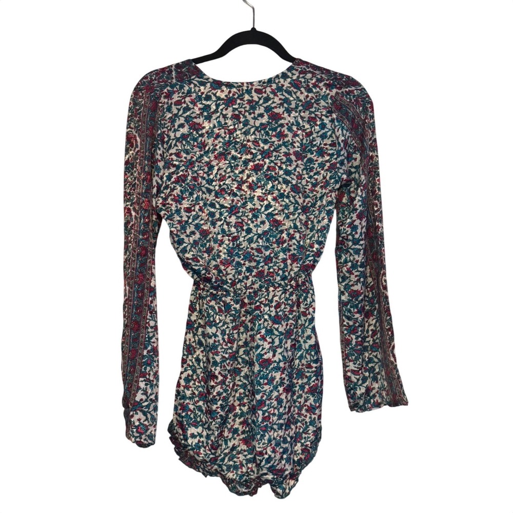 Raga Multi Green Teal Red White Long Sleeves Floral Print Romper Size XS